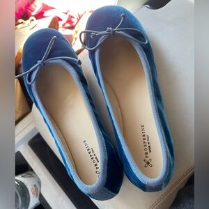 Italian Velvet Ballet Flats- Blue- Classic Bow- EU Luxury Brand - never worn 😊